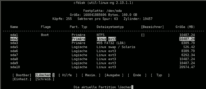 Löschen einer Partition Delete a partition