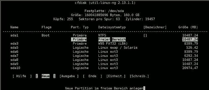 Erstellen einer neuen Partition Create a new partition
