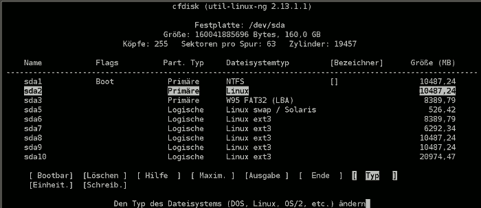 Partitionstypen 1 Type of a partition 1