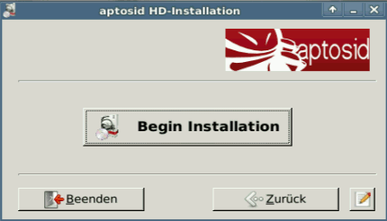 Start der Installation - aptosid Installer Begin Installtion