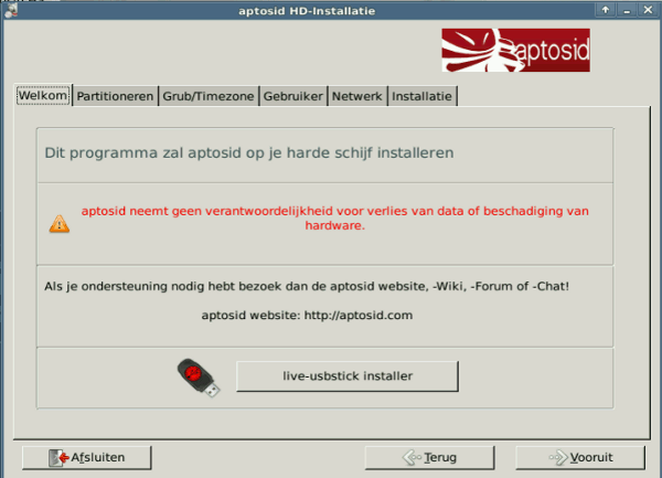 Welcome tab - aptosid Installer aptosid-Installer1