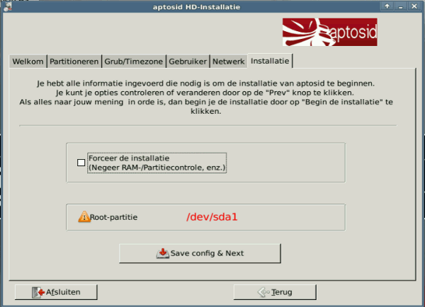 Installation tab - aptosid Installer installation-config